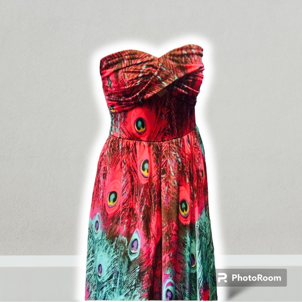 Brand new small - medium peacock patterned maxi dress strapless